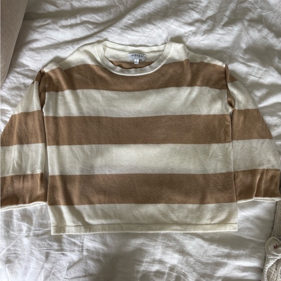 Gilli Cream and Tan Striped Women's Lightweight Flowy Sweater - Picture 2 of 7